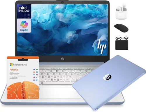 Vista 14 de HP 14 Laptop Student Business 2025 Flagship Computer, Copilot de IA, CPU Intel de 4 núcleos de 13ª generación, 16GB de RAM, 628GB de almacenamiento