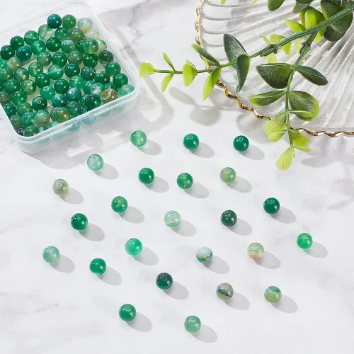 Vista 4 de OLYCRAFT Acerca de 94 cuentas de ágata natural de 0.315 pulgadas (0.315 in) teñidas de ágata verde a rayas verdes, cuentas redondas sueltas