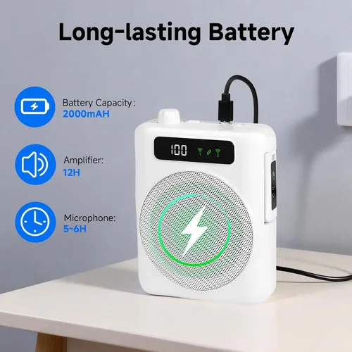 Vista 2 de KozyOne Amplificador de voz micrófono inalámbrico, amplificador de voz portátil Bluetooth con dos micrófonos magnéticos Lavalier, para profesores