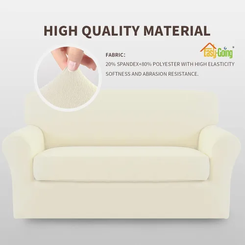 Vista 3 de Easy-Going Funda elástica para sofá de 2 piezas, protector de muebles de microfibra súper suave y resistente con parte inferior elástica para Marfil