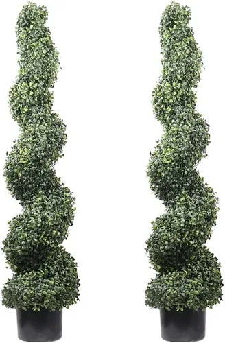 Vista 7 de ALL SEASON GREEN Árbol topiario artificial de 48 pulgadas, boj en espiral en maceta de plástico para uso en interiores o exteriores