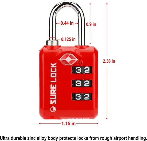 Vista 4 de SURE LOCK Cerraduras de equipaje de 3 dígitos aprobadas por la TSA con cuerpo de aleación de zinc y grillete de acero endurecido para bloquear