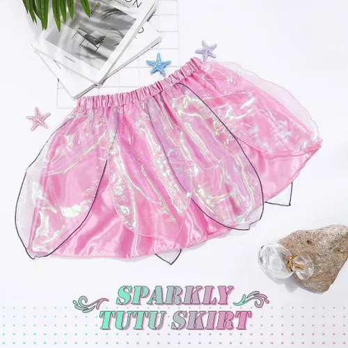 Vista 6 de REETAN Falda de hada de moda en capas, falda novedosa de baile de hojas, falda brillante con borlas, falda de festival para mujeres y niñas
