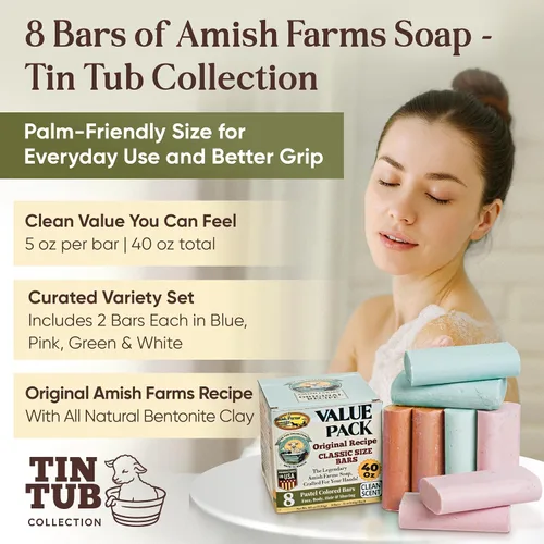 Vista 4 de Amish Farms - Jabón de 8 barras, barras hidratantes de fácil agarre (5 onzas cada una, 2.5 libras) fabricadas en Estados Unidos para pieles