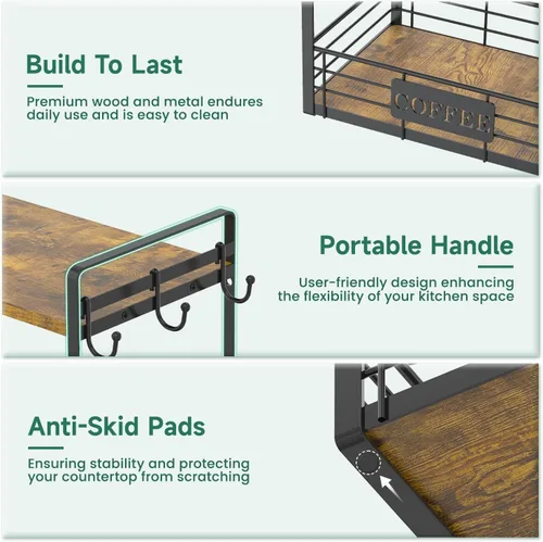 Vista 3 de EsLuker.ly Soporte para tazas de café, organizador de estación de barra de árbol, soporte para tazas de 2 niveles para encimera de cocina, estante
