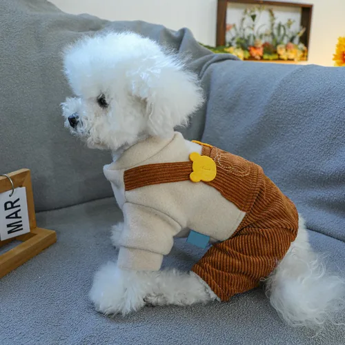 Vista 5 de Mono de perro con forro de lana cálida, mono lindo de una pieza para perros pequeños, disfraz de Chihuahua Yorkies marrón (bear brown)
