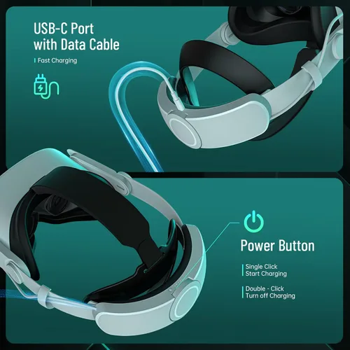 Vista 5 de Head Strap for Oculus Quest 2 Accessories with 6000mah Rechargeable Battery Pack, Okaycat Flip-Adjustable Elite Strap for Meta Quest 2 Balance and