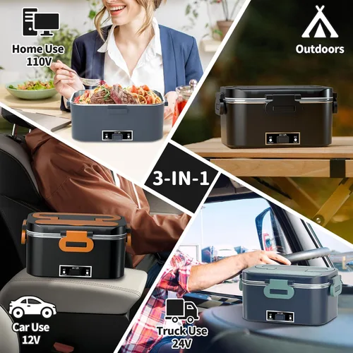 Vista 7 de IFENROL Lonchera eléctrica calentada para adultos, 100W 3-EN-1 Paquete de 2 contenedores de 1.8L, lonchera con calefacción para hombres, portátil