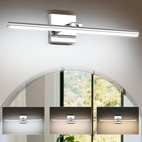 Vista 10 de Lámpara LED para tocador de baño, moderna lámpara de baño sobre el espejo (blanco frío 6000 K), barra de luz de tocador con ángulo ajustable, 24