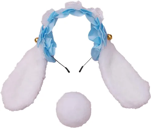 Vista 6 de Faylay Cosplay Girl - Diadema de peluche con orejas de conejo, accesorio para la cabeza 1-BJH