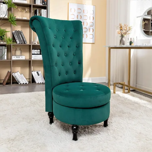 Vista 14 de Container Furniture Direct Royal - Silla de acento de terciopelo con respaldo alto para tocador con almacenamiento y tapicería de lujo, diseño retro