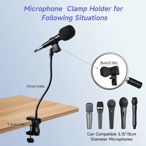 Vista 2 de Soporte para micrófono de podio 2 en 1 y soporte para micrófono, soporte flexible de cuello de cisne de 13.78 pulgadas, soporte para micrófono
