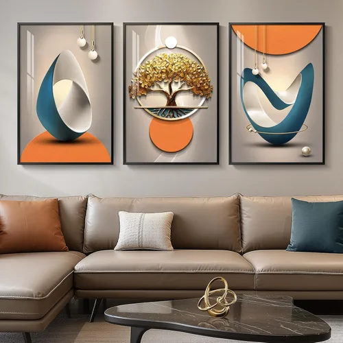 Vista 8 de Arte de pared moderno enmarcado en blanco y negro, 3 piezas de impresiones contemporáneas grandes para paredes, juego de 3 imágenes de hojas doradas