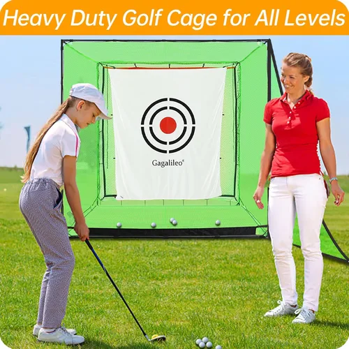 Vista 5 de Gagalileo Golf Driving Cage Net: Heavy Duty 1 in Steel Frame - Noise Reduction Target for Backyard Garage Indoor Simulator - 7x7x7 FT High Density