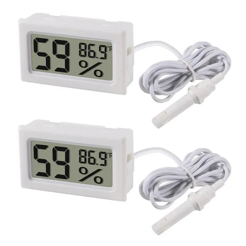 Vista 7 de Paquete de 2 mini termómetro digital higrómetro con sonda de temperatura interior medidor de humedad medidor LCD Fahrenheit pantalla higrómetro 2
