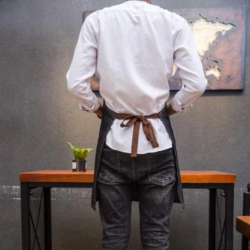 Vista 3 de Delantal de mezclilla unisex ajustable con múltiples bolsillos para chef cocina, barbacoa y estudio