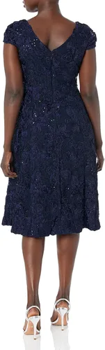 Vista 2 de Alex Evenings Women's Tea Length Cap Sleeve Rosette Dress (Petite and Regular)