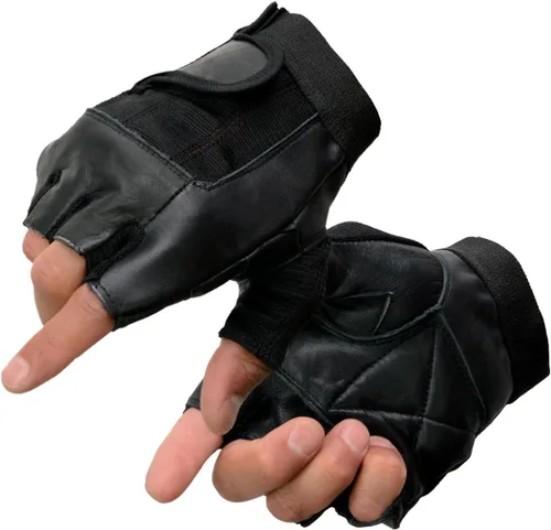 Vista 25 de Guantes Milwaukee Leather para hombre sin dedos para motocicleta Comodidad acolchada; alivio de vibración; bordado de llama