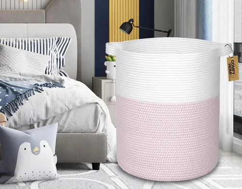Vista 7 de COMFY-HOMI XXL Cesta grande de lavandería con asas, cesta de mantas para sala de estar Cesta decorativa tejida de cuerda de algodón, cesta
