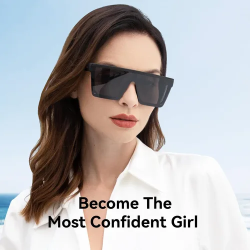 Vista 4 de Dollger - Lentes de sol cuadrados extragrandes para mujer y hombre, de moda, armazón negro con parte superior plana