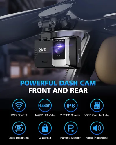 Vista 4 de SUVCON Dash Cam delantera y trasera 2K, negro