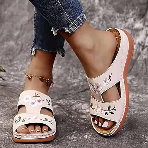 Vista 140 de Ladmiple Sandalias ortopédicas florales de moda 2023 con soporte de arco, zapatillas romanas casuales con puntera abierta