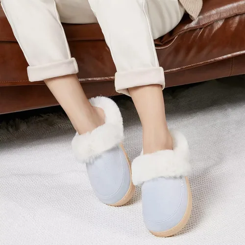 Vista 7 de NineCiFun - Pantuflas de casa de gamuza, unisex, mullidas, con forro de piel sintética, para interiores y exteriores, con suela de goma