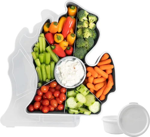 Vista 9 de KOLORAE Michigan - Bandeja para servir – Bandeja de aperitivos reutilizable de 7 compartimentos con taza de aderezo. Ideal para entretenimiento