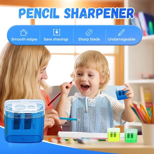 Vista 3 de Sacapuntas con tapa, sacapuntas manual de mano de doble agujeros para lápices estándar y jumbo, sacapuntas compacto y lindo para niños, adultos