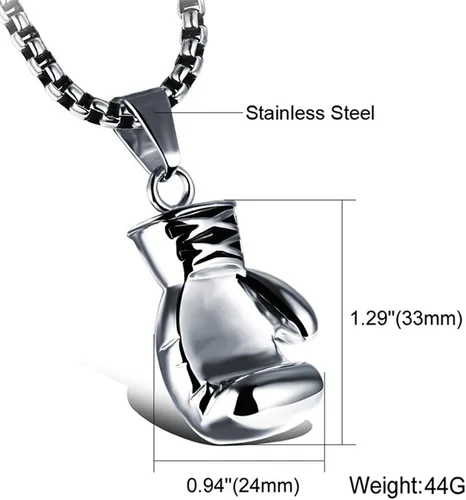 Vista 19 de Hamoery Collar con colgante de cadena de guante de boxeo de acero inoxidable punk para hombres y mujeres