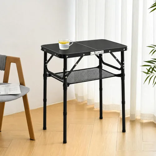 Vista 2 de YUFIFAIRY Mesa de campamento plegable pequeña, 24 pulgadas de largo x 16 pulgadas de ancho con patas de altura ajustable, todo negro