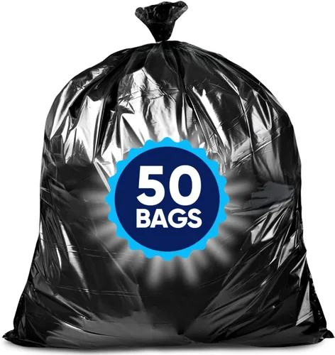 Vista 9 de Veska Bolsas de basura de 55 galones, (paquete económico de 50 bolsas con lazos), bolsas de basura grandes de 55 galones, bolsas de basura