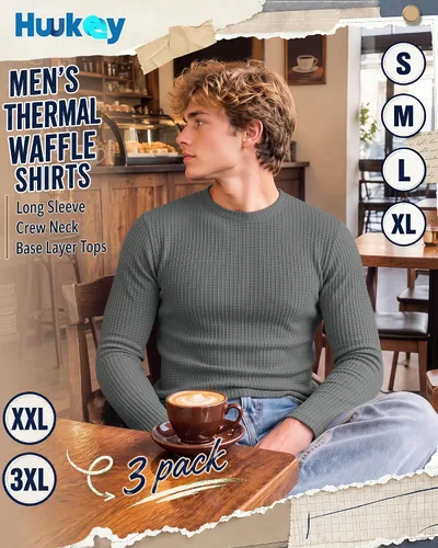 Vista 3 de Huukeay Paquete de 3 camisas térmicas tipo gofre para hombre