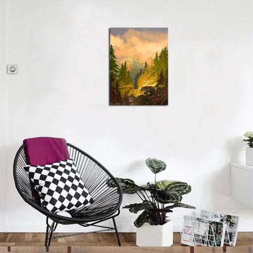 Vista 2 de arteWOODS Lienzo decorativo para pared, diseño de oso grizzly para dormitorio, sala de estar, bosque, montaña rocosa, moderno, lienzo, impresiones