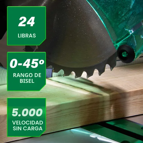 Vista 2 de Metabo HPT Sierra ingletadora compuesta de un solo bisel de 10 pulgadas, sierra de potencia de 15 amperios con línea de sombra de corte Xact