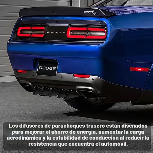 Vista 8 de Juego de difusor trasero de 5 aletas para Dodge Challenger SXT SRT RT Hellcat 2009-2014, difusor de labio de parachoques trasero negro con aletas