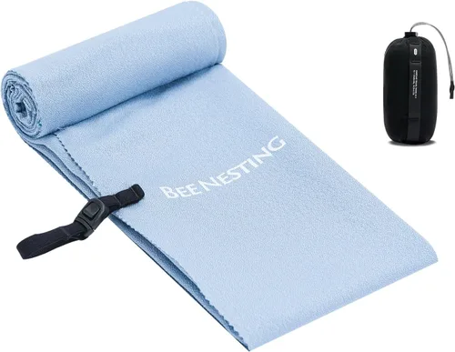 Vista 19 de Bee Nesting Toalla ultraligera de secado rápido – Paquete de 2 toallas de microfibra medianas y pequeñas con bolsillo compacto plegable para viajes