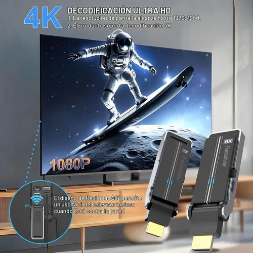 Vista 3 de Kit de transmisor y receptor HDMI inalámbrico con disipación de calor, interfaz flexible de 90°, doble banda 2.4G/5G - Transmite video y audio desde