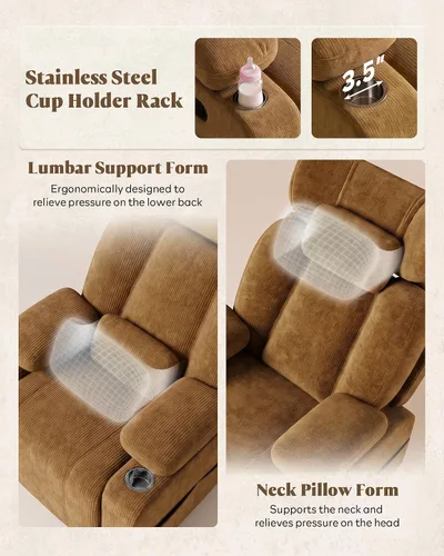 Vista 5 de Silla mecedora para guardería con reposabrazos ajustable, reposacabezas Marrón