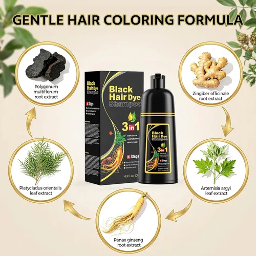Vista 3 de JUANCHI - Champú negro para teñir el cabello 3 en 1, champú negro tinte para el cabello para cobertura de canas, color de cabello para mujeres