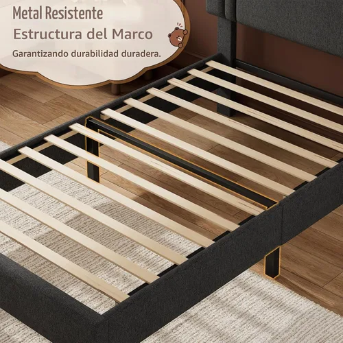Vista 6 de iPormis Base de cama de plataforma individual con cabecera tapizada de tela y patas gruesas, base de colchón con soporte de listones de madera Gris