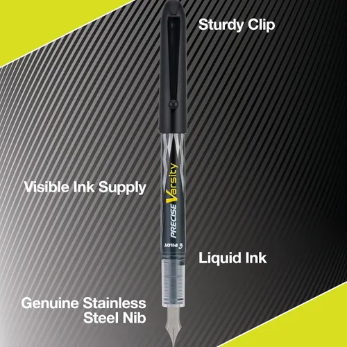Vista 4 de PILOT Precise Varsity - Plumas fuente precargadas, de punta media de acero inoxidable, tintas negra/azul/violeta, 3 unidades (90022)