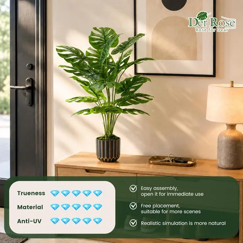 Vista 5 de Der Rose Plantas falsas de 28 pulgadas, planta Monstera en maceta de oro
