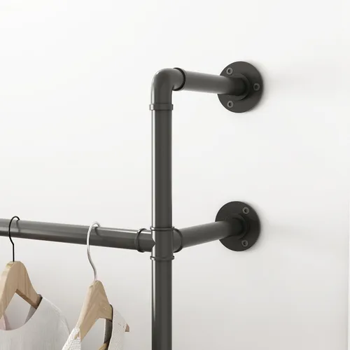 Vista 4 de ORSENIGO Perchero industrial de tubería, perchero de ropa de metal resistente con dobles varillas para colgar ropa, perchero de exhibición de ropa