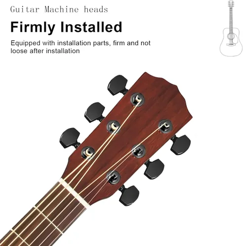 Vista 4 de SAPHUE 6 clavijas de afinación de guitarra 3L3R, clavijas de afinación de guitarra selladas cuadrado grande, cabezales de máquina, guitarra Negro