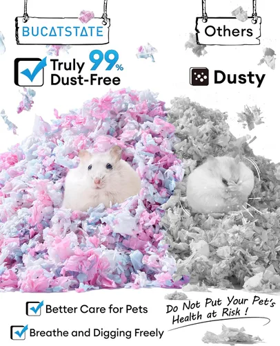 Vista 3 de BUCATSTATE Hamster Bedding - Ropa de cama de papel para animales pequeños, 99 % libre de polvo, con control de olor, acogedora arena para hámster