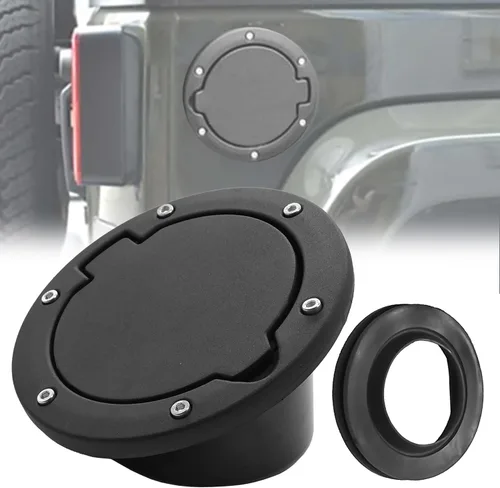 Vista 8 de Cubierta de puerta de llenado de combustible, cubierta de tapa de depósito de combustible de gas, color negro, apta para Jeep Wrangler JK 2007 2008