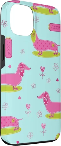 Vista 3 de Funda para iPhone 13 Dachshund Pattern turquoise Flowers Weiner Dog Lover