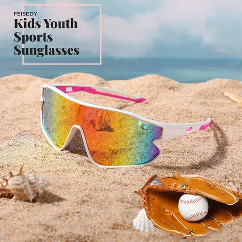 Vista 7 de FEISEDY Gafas de sol unisex para jóvenes, gafas de sol de béisbol y tenis, UV400 deportivas para niños y niñas, pantallas de ciclismo B4064
