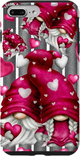 Vista 12 de Pink Heart Pattern On Grey Striped Decor Valentine Gnome Case for iPhone 17